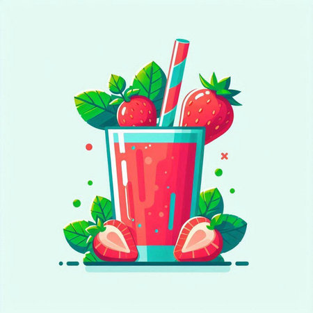 Strawberry smoothie in a glass with straws, vector illustrationのイラスト素材