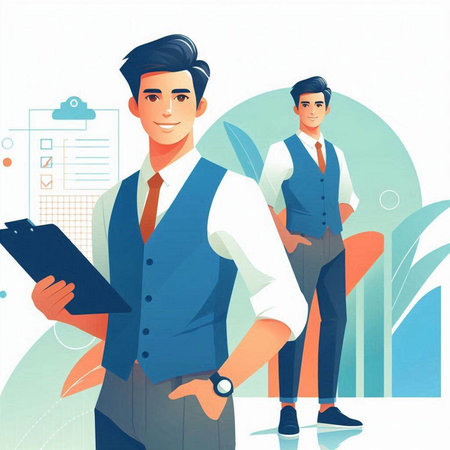 Vector illustration of a man with a clipboard and a business man.のイラスト素材