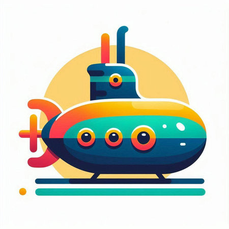 Submarine icon. Vector illustration of a cartoon submarine in flat style.のイラスト素材