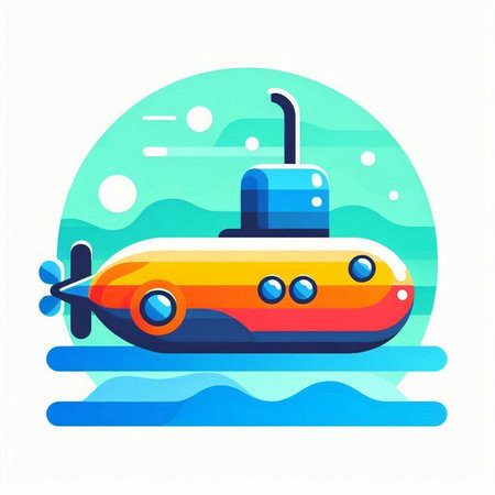 Submarine icon. Vector illustration of a cartoon submarine in the sea.のイラスト素材