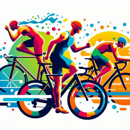 Cyclists racing against colorful background, abstract vector art illustration.のイラスト素材