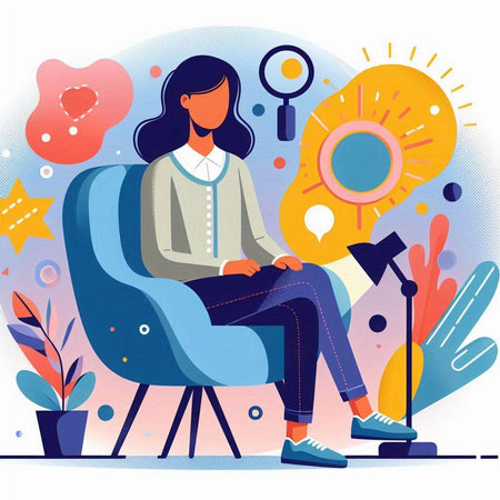 Woman sitting in armchair. Flat vector illustration. Cartoon style.のイラスト素材