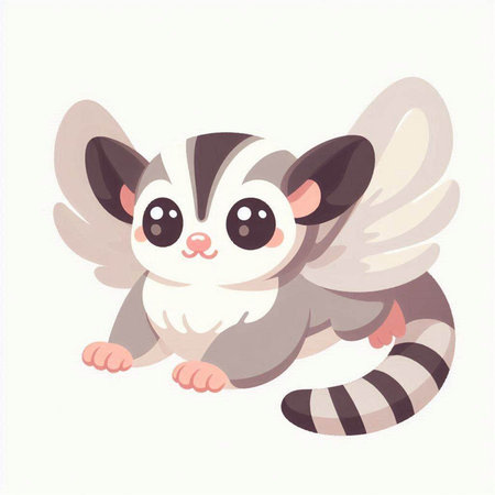 Cute baby raccoon with wings. Vector illustration isolated on white background.のイラスト素材