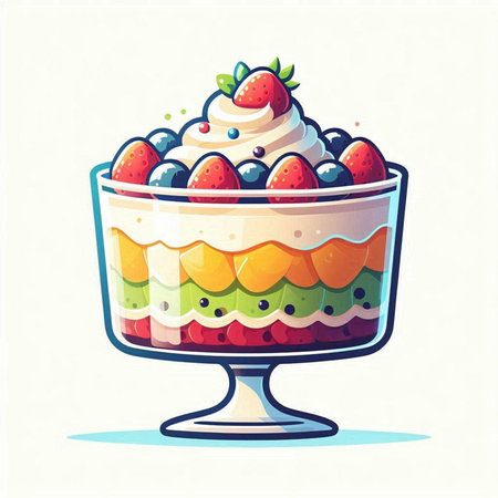 Cake in glass with berries. Vector illustration in cartoon style.のイラスト素材