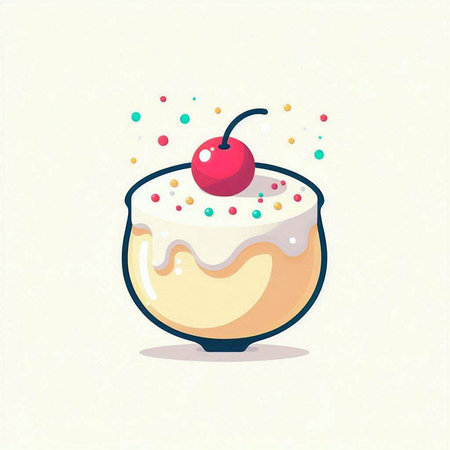 Chocolate pudding with cherry on a white background. Vector illustration.のイラスト素材