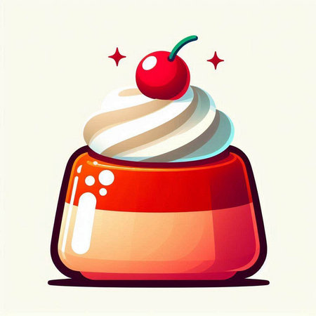 Vector illustration of a cupcake with cream and cherry on top.のイラスト素材