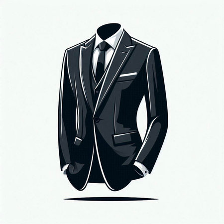 Vector illustration of a man in a suit. Black and white.のイラスト素材