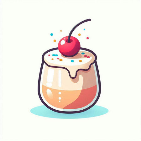 Cocktail with cream and cherry on a white background. Vector illustration.のイラスト素材