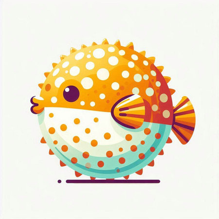 Cute cartoon pufferfish isolated on white background. Vector illustration.のイラスト素材