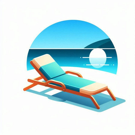 Beach chair on the background of the sea. Vector illustration.のイラスト素材
