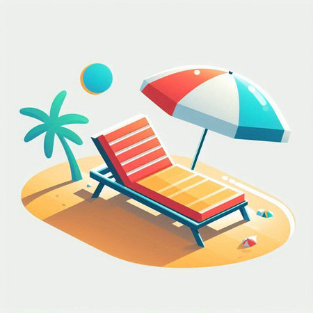 Beach chair and umbrella. Vector illustration of a flat design.のイラスト素材