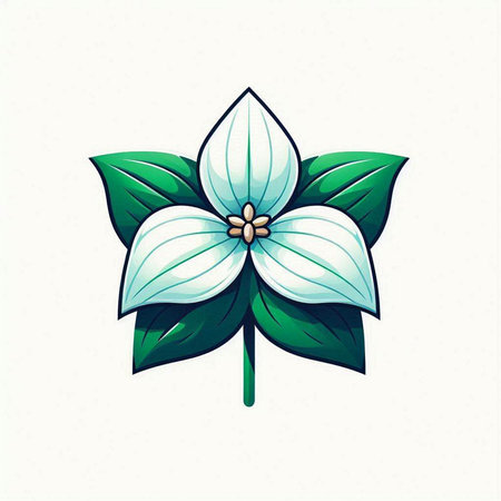 Illustration of a white flower with green leaves on a white backgroundのイラスト素材