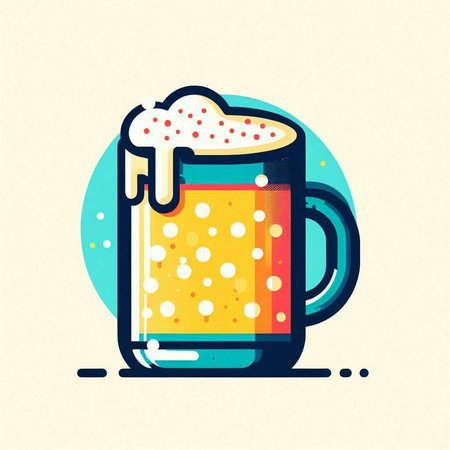 Mug of beer with foam. Vector illustration in flat style.のイラスト素材