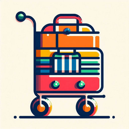 Trolley for luggage. Vector illustration in flat linear style on light background.のイラスト素材