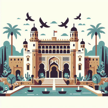 Vector illustration of the famous Taj Mahal in Agra, Indiaのイラスト素材