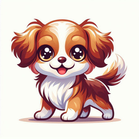 Cartoon vector illustration of a cute little dog breed cavalier king charlesのイラスト素材