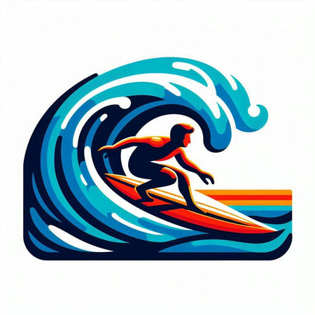 surfer with surfboard on the wave, abstract vector illustration.のイラスト素材