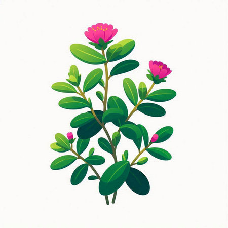 Pink flowers and green leaves isolated on white background. Vector illustration.のイラスト素材