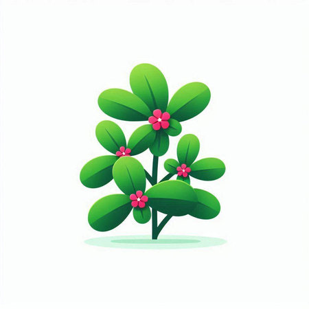 Illustration of green plant with red flower on white background - vectorのイラスト素材