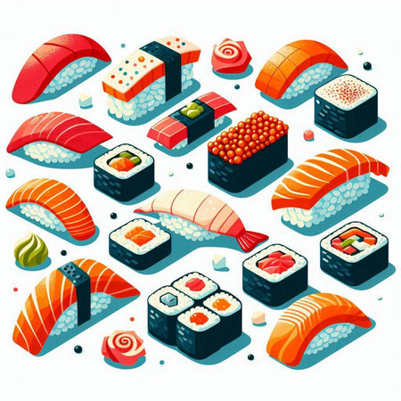 Sushi icons set. Isometric illustration of sushi vector icons for webのイラスト素材