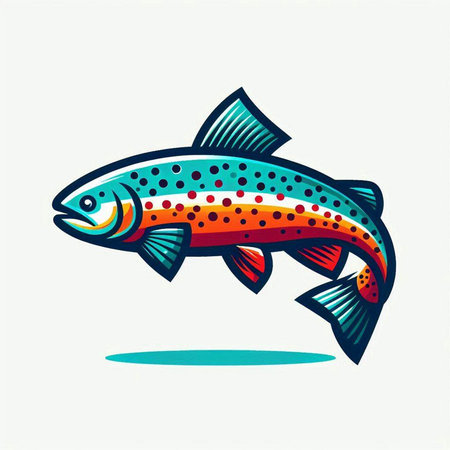 Colorful rainbow trout fish icon isolated on white background. Vector illustration.のイラスト素材