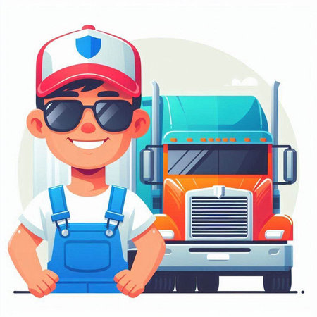 Truck driver in uniform and cap. Vector illustration in cartoon styleのイラスト素材