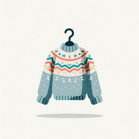 Knitted sweater with a pattern on a hanger. Vector illustrationのイラスト素材