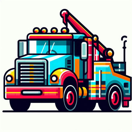 Vector illustration of a truck with a crane, isolated on a white background.のイラスト素材