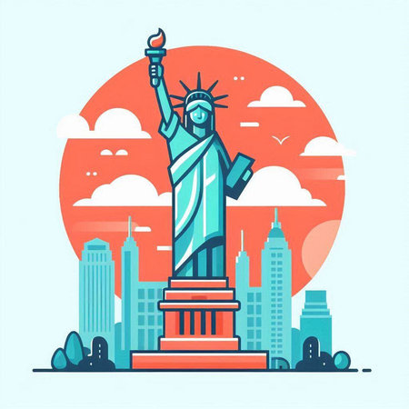 Statue of Liberty in New York City. Vector illustration in flat styleのイラスト素材