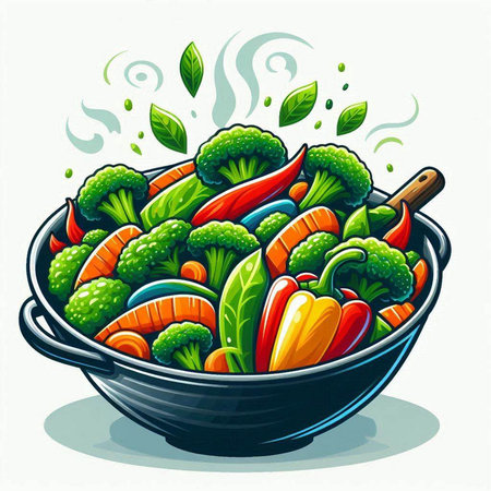 Vegetables in a bowl. Vector illustration of a cartoon style.のイラスト素材