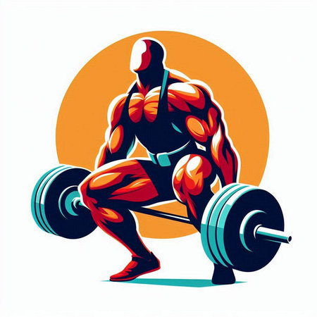 Bodybuilder lifting a barbell, vector illustration on white background.のイラスト素材