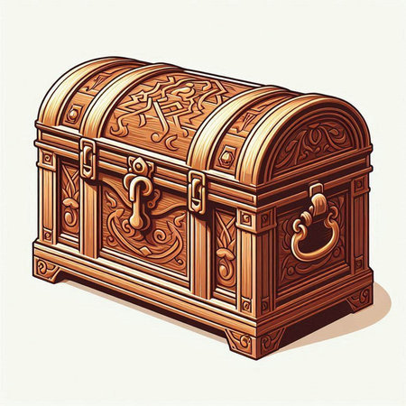 Treasure chest, vector illustration of a treasure chest with gold ornamentsのイラスト素材