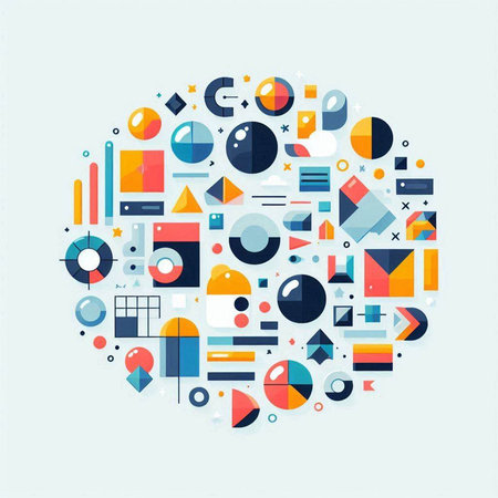 Colorful geometric shapes in the shape of a circle. Vector illustration.のイラスト素材