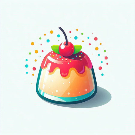 Pudding with cherry and sprinkles on white background. Vector illustration.のイラスト素材