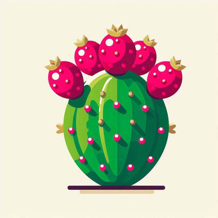 Cactus with pomegranate. Vector illustration in flat styleのイラスト素材