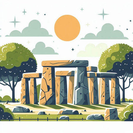 Stonehenge in England, United Kingdom. Vector illustration in retro styleのイラスト素材