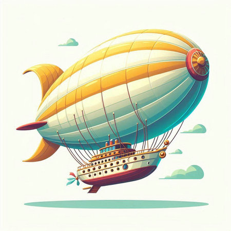 Illustration of a hot air balloon flying in the sky with a shipのイラスト素材