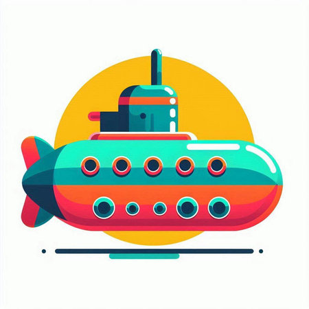 Submarine in flat style. Vector illustration of a cartoon submarine.のイラスト素材