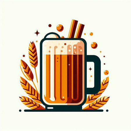 Mug of beer with foam and wheat ears, vector illustration.のイラスト素材