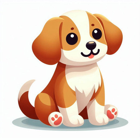 Cute cartoon dog sitting on the floor. Vector illustration isolated on white background.のイラスト素材