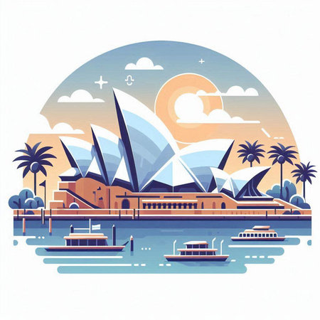 Sydney, Australia skyline. Vector illustration in flat style.のイラスト素材