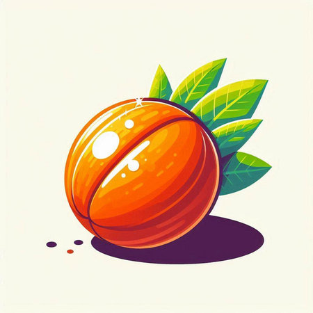 Illustration of an orange basketball with green leaves on a white backgroundのイラスト素材