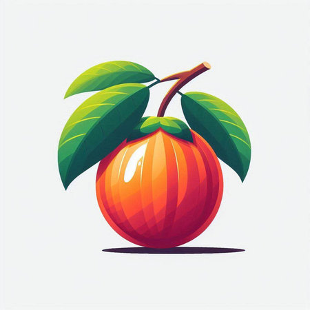 Red apple with green leaves on a white background. Vector illustration.のイラスト素材