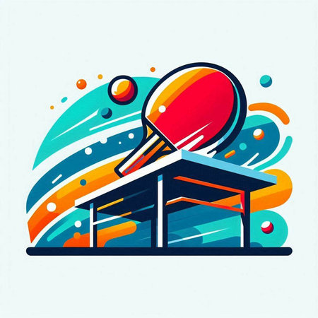 table tennis racket and ball on the background of the beach. Vector illustrationのイラスト素材