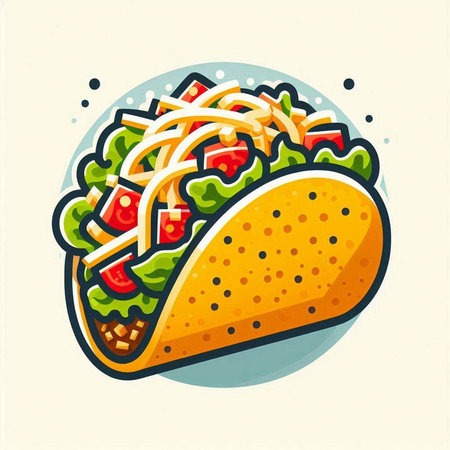 Taco with vegetables and cheese. Vector illustration in flat style.のイラスト素材