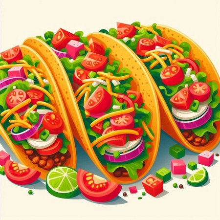 Illustration of a hot dog with tomato, onion, cucumber and lettuceのイラスト素材