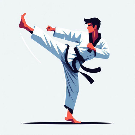 Martial arts fighter in kimono. Vector illustration in flat styleのイラスト素材
