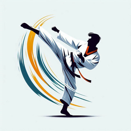 Taekwondo vector illustration. Karate man in kimono.のイラスト素材