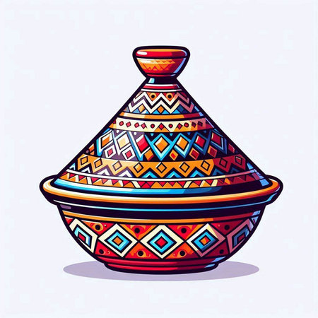 Colorful ceramic pot with geometric pattern. Hand drawn vector illustration.のイラスト素材