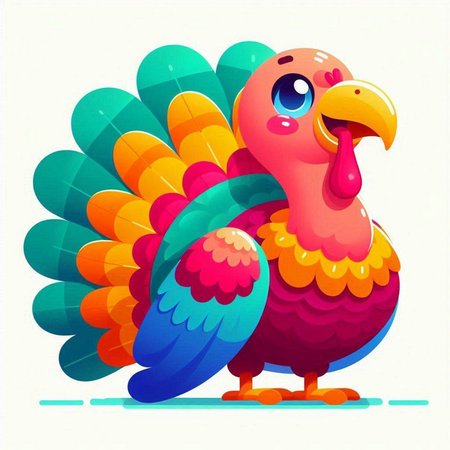 Cute cartoon turkey on a white background. Colorful vector illustration.のイラスト素材